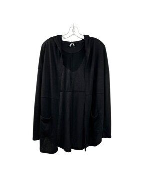 MUDD Womens Hooded Cardigan Open Front Black Size Medium Pockets